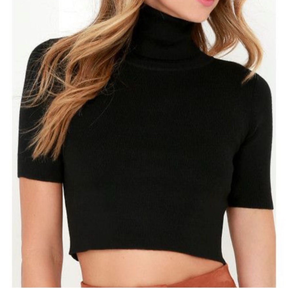 Cotton Candy Black Turtleneck Crop Top